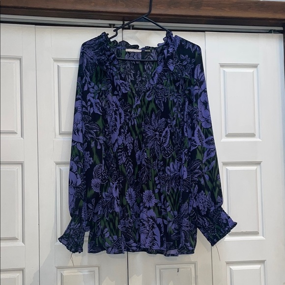 Sunny Leigh Tops - Sunny Leigh Blue and Purple Ruffled Long Sleeve Blouse